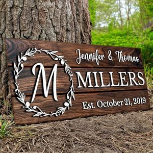 Personalized Wooden Monogram Family Sign with Couples Names, Custom Name Sign, Unique Wedding Gift for Couples, Rustic Established Date Plaque, Anniversary Gifts for Wife or Husband Gifts