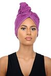 Sapphire Collection Hair Drying Towels, 100% Pure Terry Towel Cotton Soft Hair Towel Wrap Hair Twist Turban Towel Absorbent Hair Cap Head Wrap Spa Towels with Loop & Button for Long Hairs (Purple)