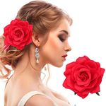 PAFUWEI Red Rose Flower Hair Clip, Artifical Red Rose Flower Hairpin for Bridal Bridesmaid Girls, Flamenco Dancer Hair Brooch and Pins for Women, Rose Red Hair Accessories for Christmas, Wedding