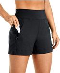 CRZ YOGA Women's Lightweight Mid Rise Hiking Shorts 4'' - Stretch Athletic Summer Travel Outdoor Golf Shorts Zip Pockets Black Medium