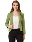 Allegra K Women's Notched Collar Open Blazer Casual Jacket Office Jacket, Solid Avocado Green, XL