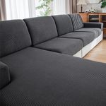 QIANMEW Couch Cushion Covers,Comfort Soft Magic Sofa Covers Washable Stretch Resistant for Chair Cushion Couch Furniture Protectors for Pets Sectional Slipcovers(L Chaise Cushion,Dark Gray)