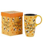 Topadorn Ceramic Mug with Gift Box Coffee Mug Latte Mug with Lid and Handle,17oz. Sweet As Can Bee