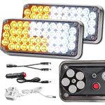 ROUTEKING 2pcs Magnetic Strobe Flashing Lights for Trucks Vehicles, Wireless Surface Mount Rechargeable Portable 42 LED Trailer Tail Marker Tow Beacon Warning Emergency Light (Amber/White)