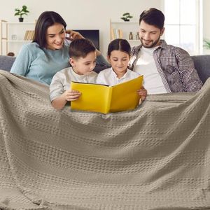 PHF 100% Cotton Waffle Weave Blanket Oversized King for Bed 120"x120"- Giant Big Lightweight Blanket 10'x10' for Bed Sofa - Aesthetic Extra Large Washed Cotton Soft Blanket - Simply Taupe