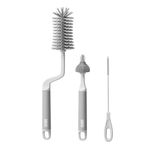 LILBEE 3-in-1 Silicone Baby Bottle Brush Set | 360° Rotating Bottle, Nipple & Straw Cleaner | Soft Bristles, Anti-Slip Handle | BPA-Free, Multipurpose Baby Cleaning Kit (Grey)
