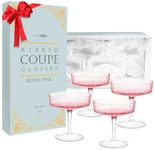 Crutello Champagne Coupe Glasses Set of 4, Pink 7oz Vintage Cocktail Glass, Ribbed Fluted Glassware for Champagne, Martini, Manhattan, Cosmopolitan, Spritz & Frozen Drinks