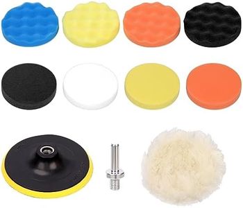 Tanstic 10Pcs 6 Inch Car Foam Drill Polishing Pad Kit, Buffing and Polishing Pad Kit Including Flat and Wave Foam Polish Pads Sponge Buffing Pads Woolen Buffer Pads Drill Adapter