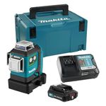 Makita SK700GDWAJ, 12V CXT Green Multi-Line Laser Level, Kit (2.0Ah Battery and Charger), 4 Horizontal & 4 Vertical Lines, Battery/AC Powered