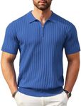 COOFANDY Men's Zipper Polo Shirts Short Sleeve Ribbed Knit Polo T Shirts Fashion Casual Golf Shirts Blue