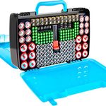 Battery Storage Organizer Case Holder Box with Tester, Double-Sided Batteries Fits for 269 Caddy Container AA AAA AAAA 3A 4A 9V C D Lithium 23A 4LR44 CR123A CR1632 CR2032 - Blue