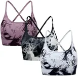 OVESPORT 3 Piece Women's Workout Sports Bras Seamless Tie-dye Strappy Gym Yoga Crop Bra