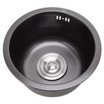 Black Bar Sink, 11.8" Dual Mount Round Stainless Steel Kitchen Sink Single Bowl Deep Bar Prep Sink with Accessories Drop in Above Counter Small RV Sink for Kitchen, Bar, Camping(Nano Black Diamond)