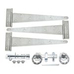 Infinity Decor Garden Gate Kit 18” Tee Hinges (3) Twisted Ring Latch, Brenton Bolt Wooden Barn, Shed Doors, Garage Gate Fittings Kit Galvanized Zinc