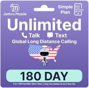 Jethro Mobile - 6 Month Prepaid Plan, Unlimited Talk & Text Only, International Calling, Easy Activation, Cell Phone Service for Seniors, BYOP SIM Card Kit