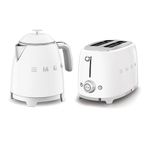 Smeg 50’s Style Retro Range Breakfast Set, 0.8L 1400W Mini Kettle and Multi-Functional Control 2-Slice 950W Toaster, White, KLF05WHUK/ TSF01WHUK