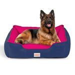 KIBBO Waterproof Pet Bed for Dogs and Cats | Lounger Dog Bed with Soft Polyfill Cotton, Raised Centric Design for Extra Comfort & an Anti Slip Base | X-Large Size Breeds | (Navy Blue & Pink)