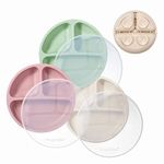 PandaEar 3 Pack Silicone Baby Suction Plates with Lids, Divided Toddler Plates, 100% Silicone Plates for Baby Feeding, Non-Slip, Dishwasher and Microwave Safe