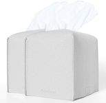2Pcs Tissue Box Covers, Tissue Box Holder Cube, Modern Delicate PU Leather Square Tissue Covers, Decorative for Bathroom Vanity Countertop, Hotel, Car, Office, Home 5"X5"X5" (Light Grey)