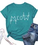 MEESHEEP Cat T Shirts for Women Cute Cat Graphic Tees Cat Lover Gift Shirt Summer Short Sleeve Tops LightGreen