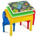 Prextex Multi-Activity Building Block Table with Storage - Kids Plastic Table and Chairs Set for Children's Desk Activities, Toddler Play, Sand Table, and More - Perfect Stocking Fillers for Kids