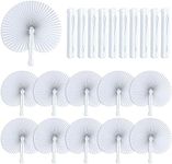 LATERN 72Pcs Folding Paper Fans, 25CM Round Paper Fans Chinese Handheld Fans White Wedding Fans with Plastic Handles for Summer Wedding Birthday Party DIY Favours Travel