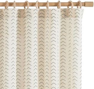 jinchan Printed Linen Curtains, 63 Inches Length 2 Panels Boho Curtains for Living Room, Grey Flax Linen Farmhouse Herringbone Curtains, Rod Pocket Back Tab Light Filtering Window Curtain Set
