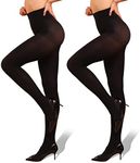 2 Pair Women’s Control Top Semi Opaque Tights 40D Pantyhose (L, 2 Black)