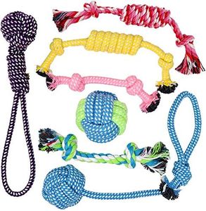 Puppy Teething Chew Toys – 7 Dog Chew Toys Made of All-Natural Cotton for Small Breeds and Puppies – Dog Rope Toy Set Stimulates Gums, Helps Fight Plaque and Relieves Boredom and Separation Anxiety