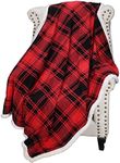 Catalonia Red Plaid Sherpa Fleece Throw Blanket, Reversible Super Soft Warm Comfy Fluffy Snuggle Micro Plush Throws for Bedding Couch TV 60"x50" Buffalo