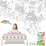 Unicorn Giant Colouring Table Cloths for Kids,Party Tablecloth Colouring Poster with 18 Paint Pen,47x71inch Colour In Table Cloth Drawing Paper Roll Table Cover Colouring Sheet for Girls Unicorn Party