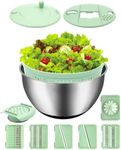 VVAKAM 5.3QT Salad Spinner Large,Stainless Steel Lettuce Spinner,Fruit Vegetables Wash Bowl with 5 Blade Slicer,Egg Yolk Strainer Slicer Shredder,Kitchen Colander for Salad Make and Food Washing