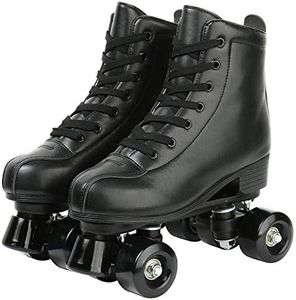 XUDREZ Roller Skates, Double Row Skates Adjustable Leather High-top Roller Skates Perfect Indoor Outdoor Adult Roller Skates with Bag (Black Wheel,Women's 12 / Men's 10.5)