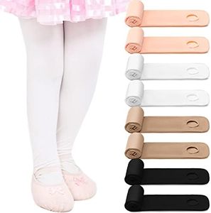 Janmercy 8 Pairs Girls Tights Ballet Dance Tights Convertible Footless Tights Stockings Soft for Girls Women(Black, White, Light Pink, Tan,4-6 Years)