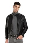 Amazon Brand - Symbol Men's Polyester Waist Length Solid Full Sleeves Regular fit Biker Jacket (AW23-SY-JK-26_Black_M)