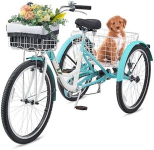 Viribus Adult Tricycle, 7 Speed Tricycle for Adults with Front & Rear Removable Wheeled Baskets, 3 Wheel Bikes for Adults 24 or 26 in, Adult Tricycles for Women Men, Aqua White Adults Trike 400 lb.