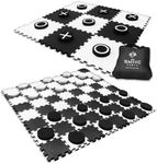 SWOOC Games - 2-in-1 Reversible Giant Checkers & Tic Tac Toe Game (4ft x 4ft) - 100% High Density EVA Foam Mat & Pieces - Extra Large Checkers with Jumbo Checkerboard and Yard Size Tic Tac Toss