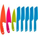 JOVITEC 8 Pcs Kid Cooking Kitchen Knife Set, Plastic Serrated Edges Knife Children's Safe Chef Nylon Knives for Cutting Fruit Bread Cake Salad Lettuce Knife Kids Cooking Supply(null)