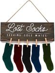 Farmhouse Wooden Lost Socks Laundry Sign for Rustic Home Hanging Wall Decor, 17 x 6 in.