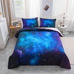 Feelyou Galaxy Bedding Set Twin Size, Girls Boys Kids Teen Comforter Cover, Outer Space Duvet Cover Galaxy Stars in Space Celestial Astronomic Planets, Decorative Bedclothes Blue Purple