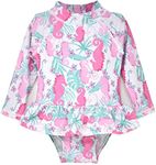 Flap Happy Girls' UPF 50+ Alissa Infant Ruffle Rash Guard Swimsuit, Magic Seahorse, 12 Months