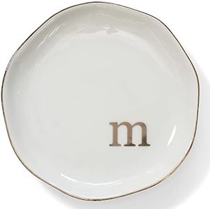 HOME SMILE Initials Ring Dish Jewery Tray with Personalized M-Monogrammed Engagement Wedding Gifts for Friends,Sister,Birthday Christmas Gifts for Women,Ceramic White