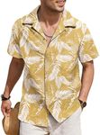 COOFANDY Men Cotton Linen Shirts Loose Fit Tropical Holiday Hawaiian Floral Shirts