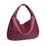 RomanticDesign Women Woven Vegan Leather Handbag Retro Top-handle Shoulder Bag Handmade Tote Bag Dumpling Purse Hobo Bag, Burgundy