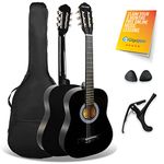 3rd Avenue XF 3/4 Size Junior Kids Classical Spanish Starter Beginner Pack Acoustic Guitar with Nylon Strings, Gig Bag, Capo and Picks – Black