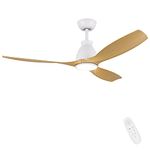 Newday 52" Wood Ceiling Fans with Lights and Remote Control, Quiet Ceiling Fans with Diammable LED and Reversible DC Motor, 24W, 3 ABS Blades, Ceiling Fan for Bedroom Living Room