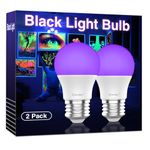 Onforu UV LED Black Lights Bulb, 7W A19 E26 Bulb, UVA Level 385-400nm, Glow in The Dark for Blacklight Party, Body Paint, Fluorescent Poster, Neon Glow (2 Pack)