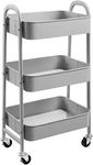 DOEWORKS Trolley Rolling Metal Storage Cart 3-Tier Metal Utility Shelves with Wheels and Handles for Kitchen Makeup Bathroom Office, Grey