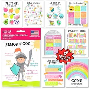 Hadley Designs Sunday School Decorations for Classroom – 9 Bible Posters for Kids, 11x14in Books of the Bible Poster, 10 Commandments, Fruits of the Spirit & More – Pastel Christian Classroom Decor