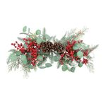 HiiARug 24" Artificial Christmas Swag for Front Door Red Berry Swag Pine Cones Christmas Balls Eucalyptus Leaves Christmas Mailbox Swag for Window Wall Fireplace Mantel Staircase Christmas Decorations